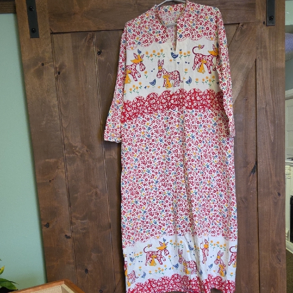 Floral & Animal Print Pink Long Nightgown